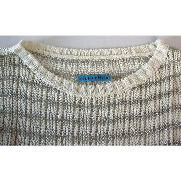 Alice + Olivia Womens Sz XS Cream/Silver Metallic Stripe Ethan Boxy Sweater $297 - Picture 4 of 10